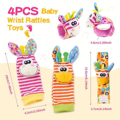 4pcs Baby Wrist Rattles Foot Finder Toys Set Toddler Rattle Sock Arm Hand Bracel