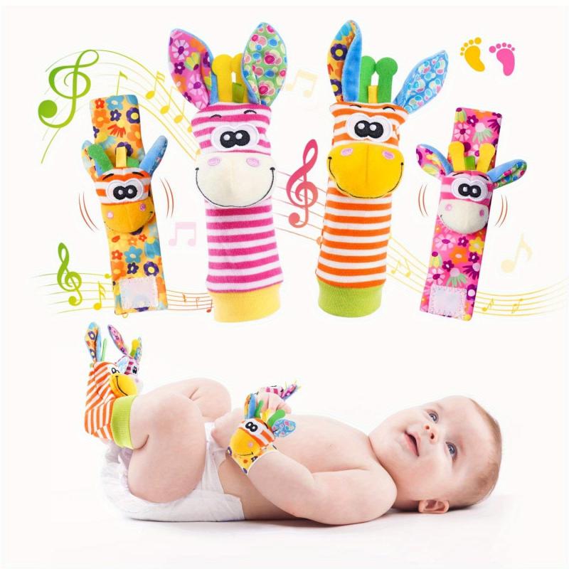 4pcs Baby Wrist Rattles Foot Finder Toys Set Toddler Rattle Sock Arm Hand Bracel
