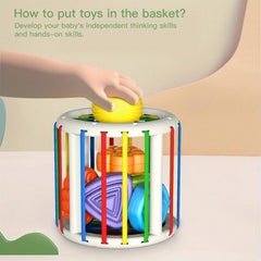 Montessori Shape Sorter Toy Pull String Sensory Cube