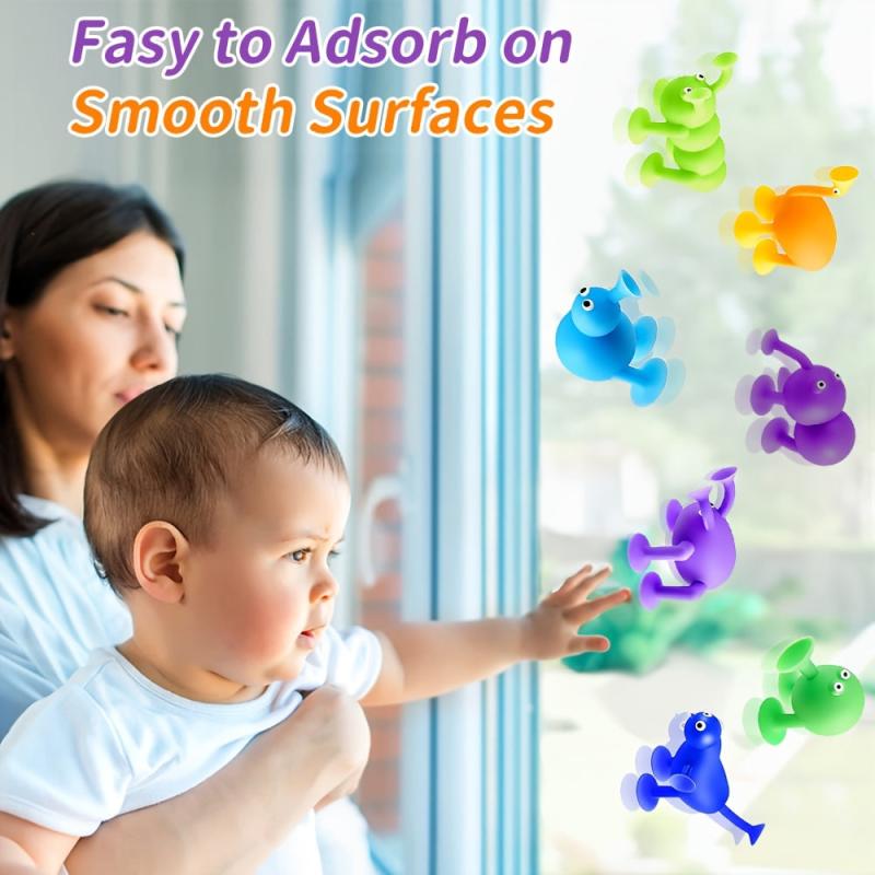 12 Pcs Animal Shape Silicone Suction Sensory Toys for Window and Bathtub
