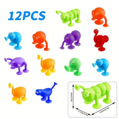 12 Pcs Animal Shape Silicone Suction Sensory Toys for Window and Bathtub