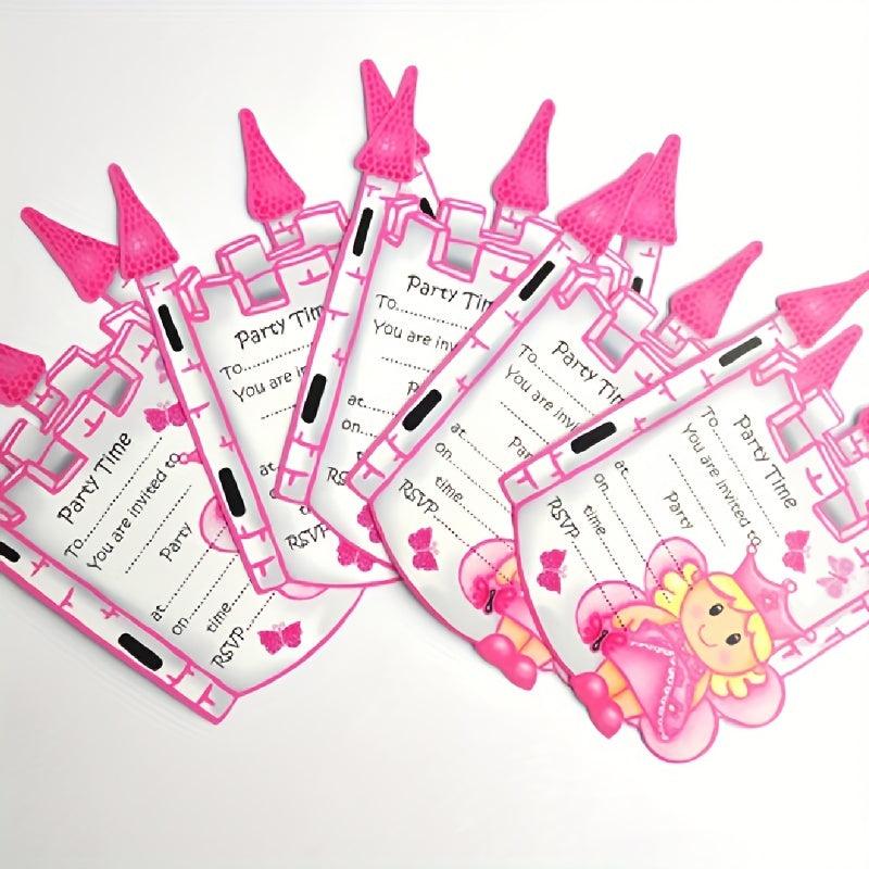 8pcs Pink Princess Birthday Party Invitation Set