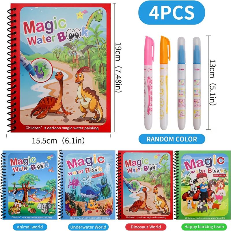 4pcs Magic Painting Books & Pen Set for Kids Reusable Drawing Book
