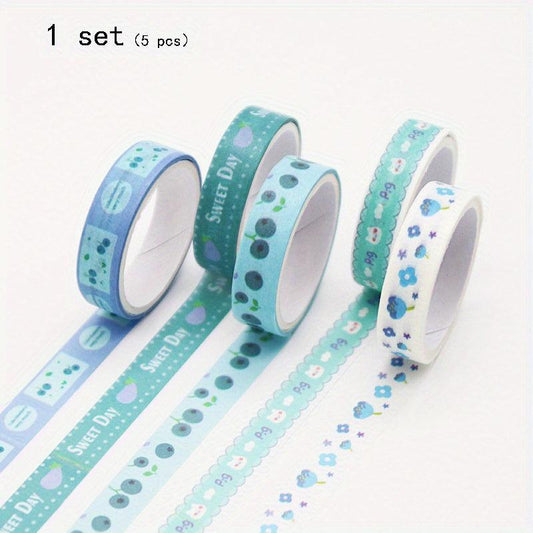 5 Rolls Watercolor Washi Tape Set Geometric Patterns Student DIY Stationery