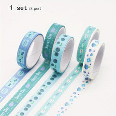 5 Rolls Watercolor Washi Tape Set Geometric Patterns Student DIY Stationery