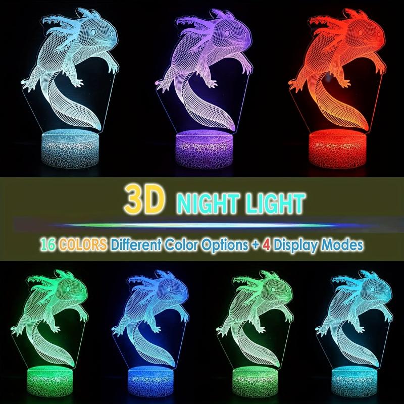 Axolotl Night Light 3D Illusion Lamp 16 Colors with Remote