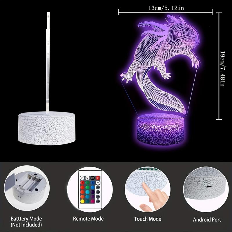 Axolotl Night Light 3D Illusion Lamp 16 Colors with Remote