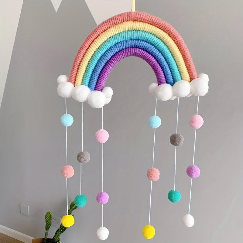 Rainbow Wall Hanging Pom Pom Wreath Kids Room Decor