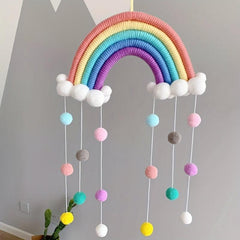 Rainbow Wall Hanging Pom Pom Wreath Kids Room Decor
