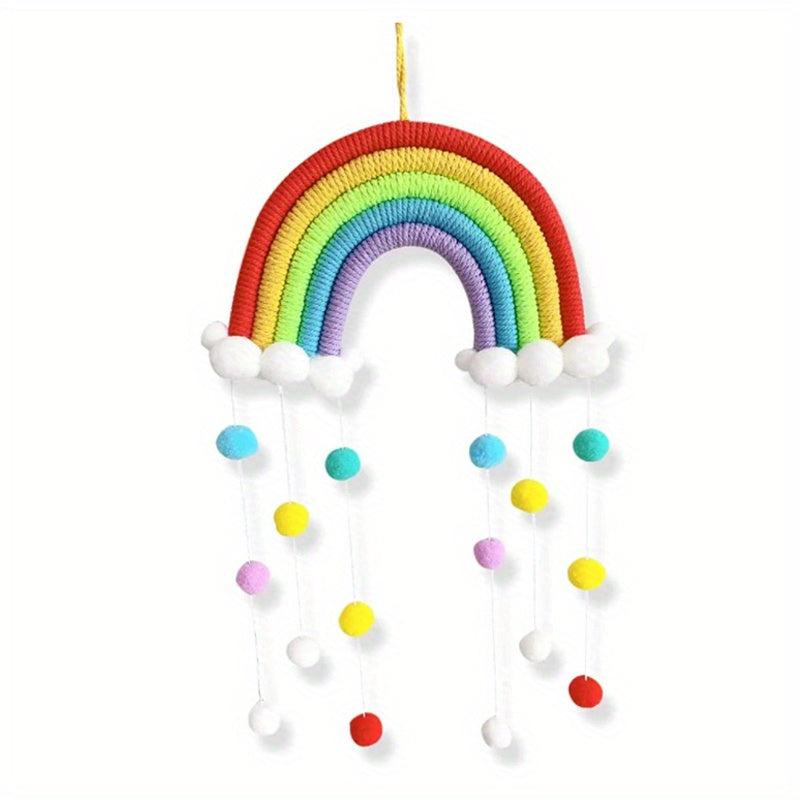 Rainbow Wall Hanging Pom Pom Wreath Kids Room Decor