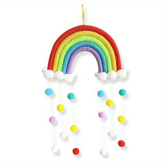 Rainbow Wall Hanging Pom Pom Wreath Kids Room Decor