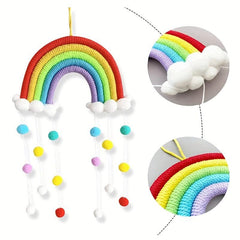Rainbow Wall Hanging Pom Pom Wreath Kids Room Decor