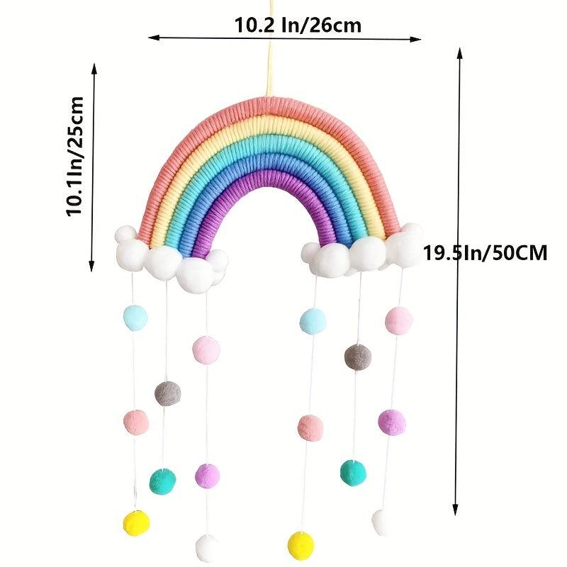 Rainbow Wall Hanging Pom Pom Wreath Kids Room Decor