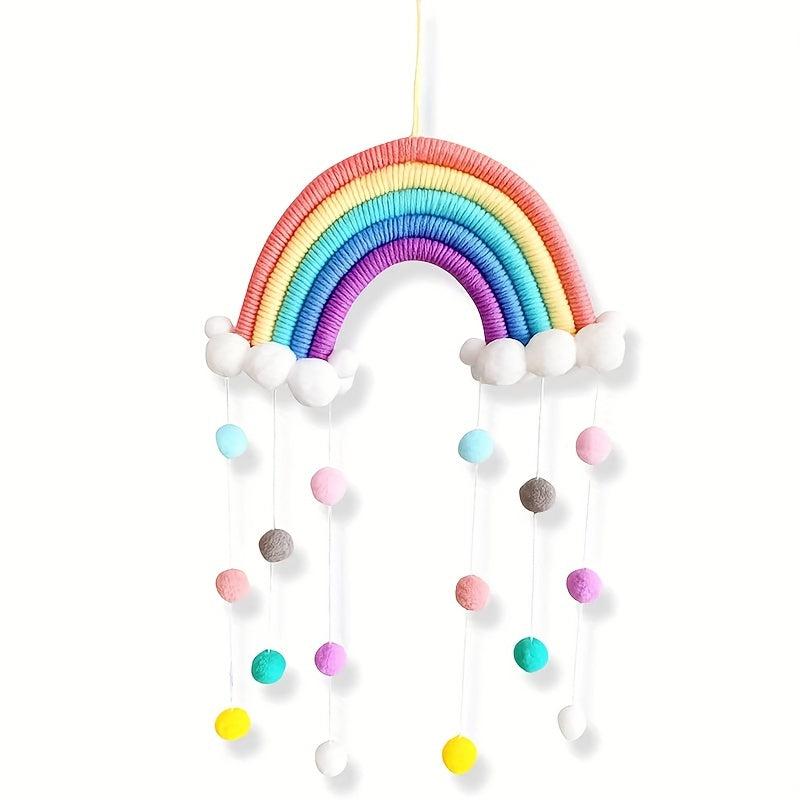 Rainbow Wall Hanging Pom Pom Wreath Kids Room Decor