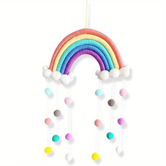 Rainbow Wall Hanging Pom Pom Wreath Kids Room Decor