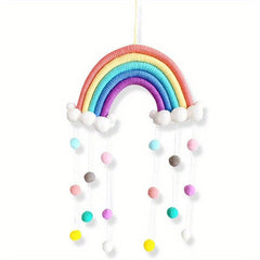 Rainbow Wall Hanging Pom Pom Wreath Kids Room Decor
