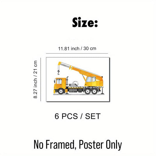 6 Piece Watercolor Vehicle Poster Set for Home Decor & Kids Room