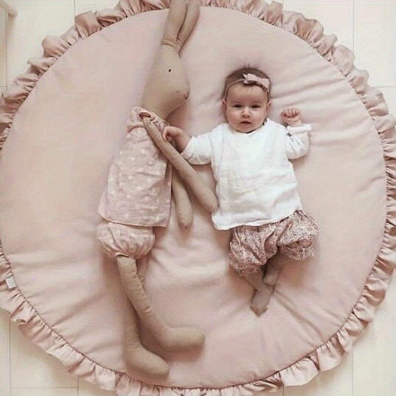 Baby Cotton Play Mat Round Ruffled Cushion Soft Breathable Crawling Pad
