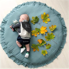 Baby Cotton Play Mat Round Ruffled Cushion Soft Breathable Crawling Pad
