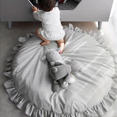 Baby Cotton Play Mat Round Ruffled Cushion Soft Breathable Crawling Pad