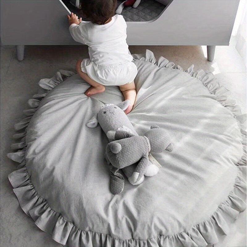 Baby Cotton Play Mat Round Ruffled Cushion Soft Breathable Crawling Pad