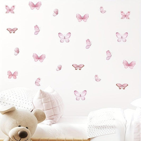 3 Pc Watercolor Pink Butterfly Wall Stickers for Baby Room