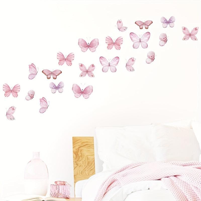 3 Pc Watercolor Pink Butterfly Wall Stickers for Baby Room
