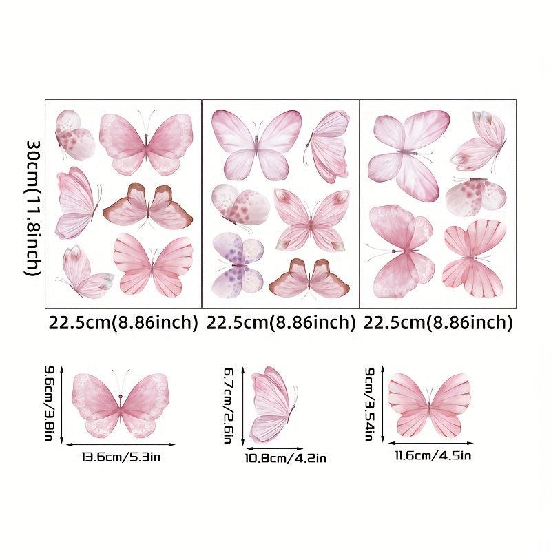 3 Pc Watercolor Pink Butterfly Wall Stickers for Baby Room