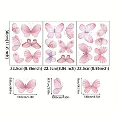 3 Pc Watercolor Pink Butterfly Wall Stickers for Baby Room