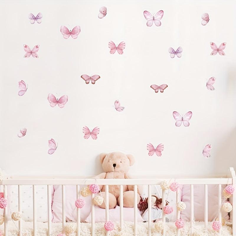 3 Pc Watercolor Pink Butterfly Wall Stickers for Baby Room