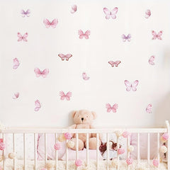 3 Pc Watercolor Pink Butterfly Wall Stickers for Baby Room