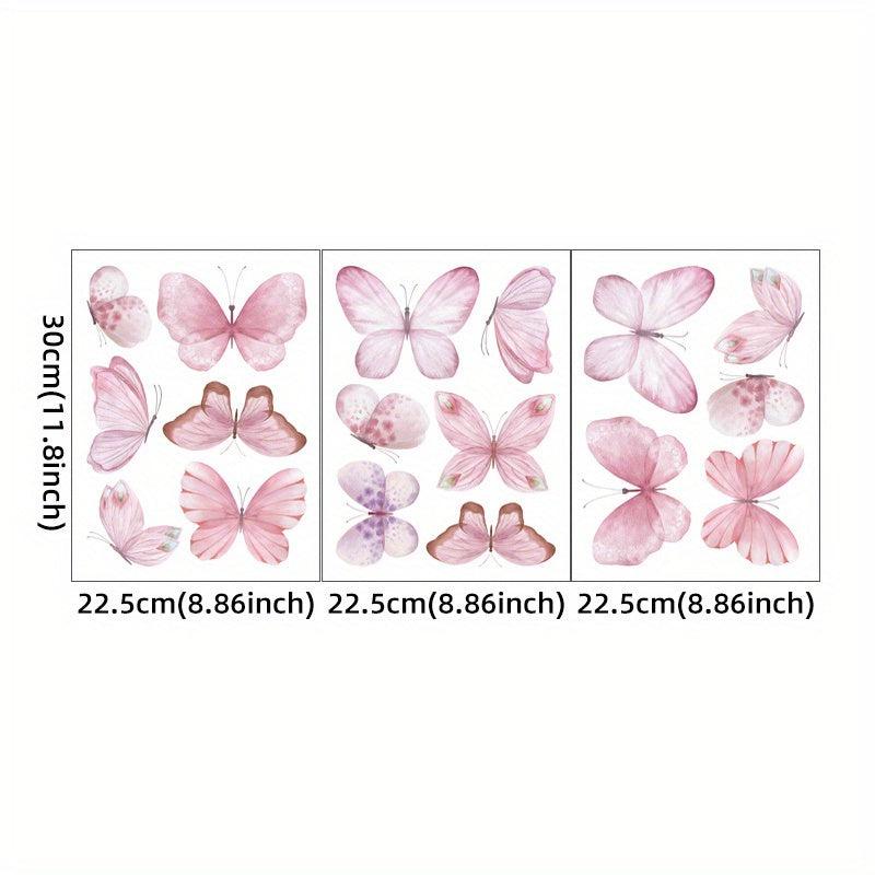 3 Pc Watercolor Pink Butterfly Wall Stickers for Baby Room