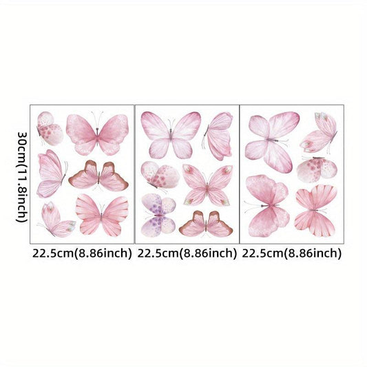3 Pc Watercolor Pink Butterfly Wall Stickers for Baby Room