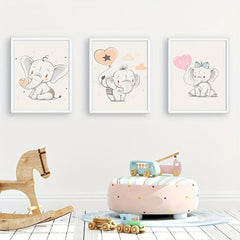 Watercolor Style Animal Cartoon Poster Room Decoration Elephant Bear Rabbit