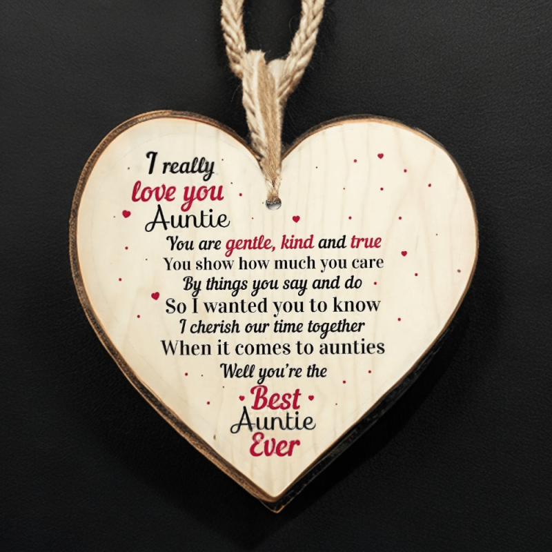 Love You Auntie Wooden Heart Hanging Sign - Family Keepsake