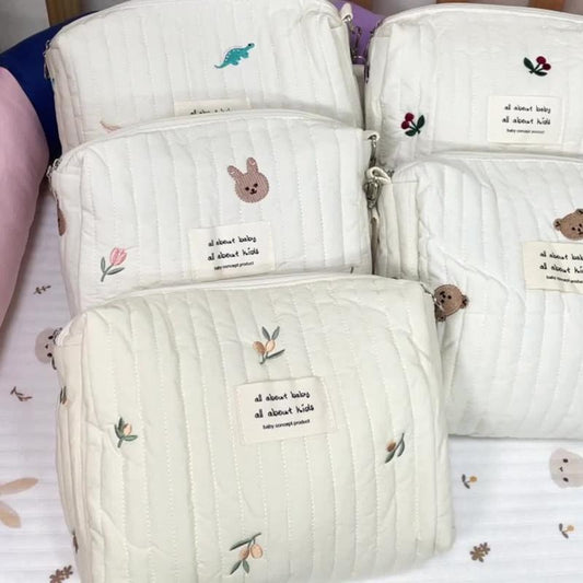 Portable Bear Diaper Storage Bag Easy to Clean Zipper Embroidery Bag