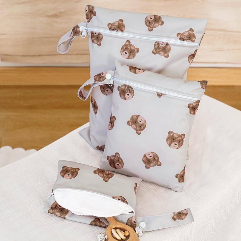 3pcs Washable Bags with Pocket for Travel Storage Wet Items