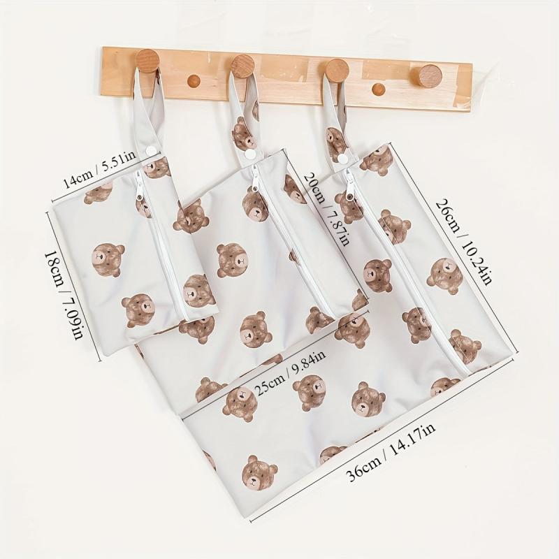 3pcs Washable Bags with Pocket for Travel Storage Wet Items