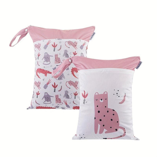 2pcs Large Diaper Wet Dry Storage Bags 30x40cm Double Zipper Printed