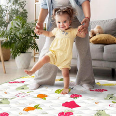 Soft Baby Floor Play Mat 127x127cm Anti-Slip Washable Yellow Fruit Design