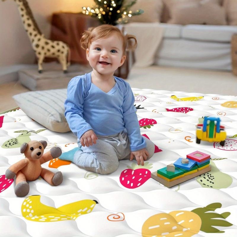 Soft Baby Floor Play Mat 127x127cm Anti-Slip Washable Yellow Fruit Design