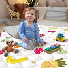 Soft Baby Floor Play Mat 127x127cm Anti-Slip Washable Yellow Fruit Design