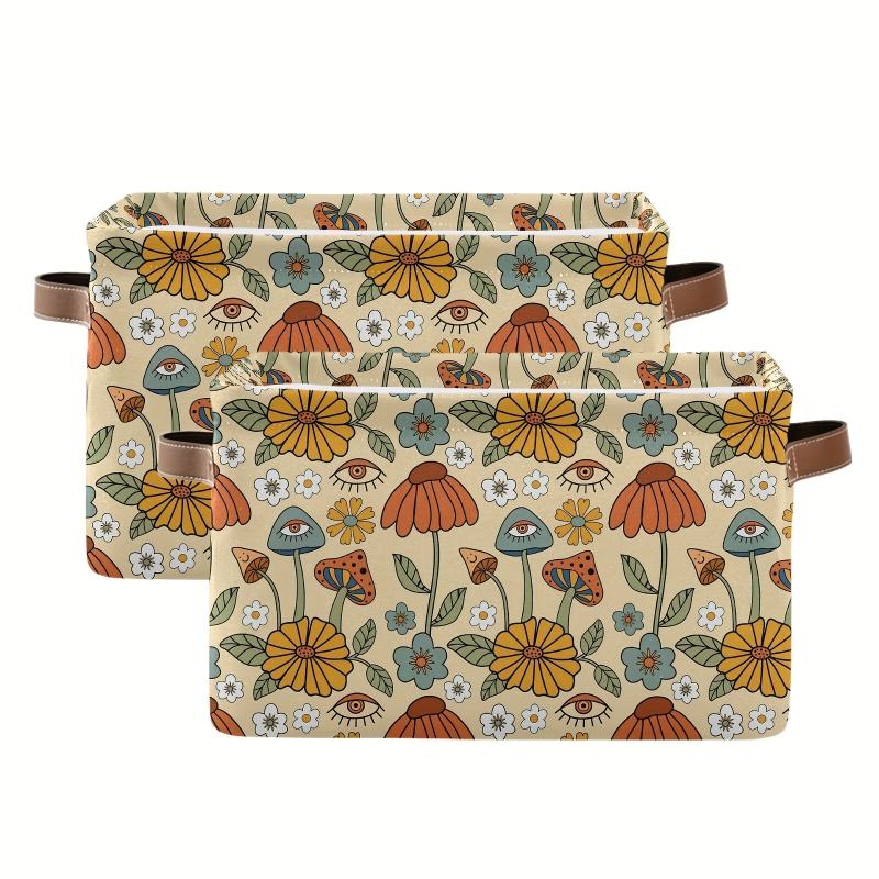 2pcs Retro Pattern Watermelon Mushroom Eye Storage Basket