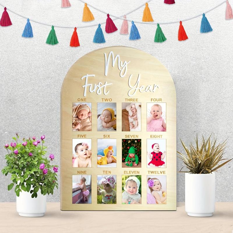 Wooden Collage Picture Frame for First Year Milestones Vertical Unfinished