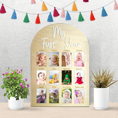 Wooden Collage Picture Frame for First Year Milestones Vertical Unfinished