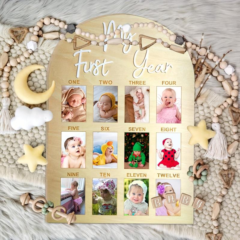 Wooden Collage Picture Frame for First Year Milestones Vertical Unfinished