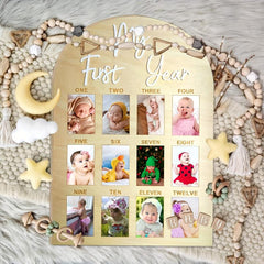 Wooden Collage Picture Frame for First Year Milestones Vertical Unfinished