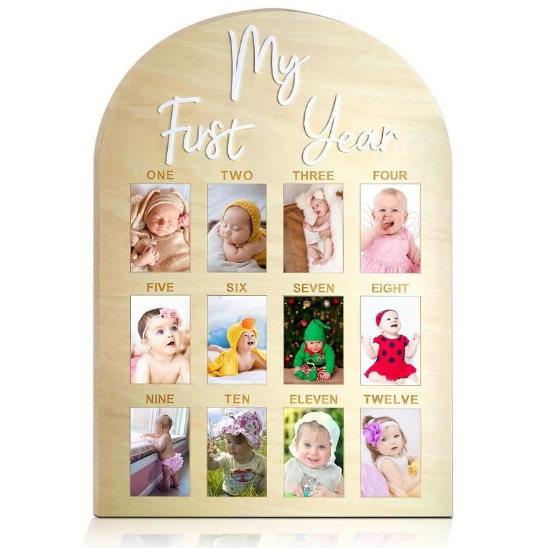 Wooden Collage Picture Frame for First Year Milestones Vertical Unfinished