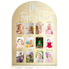 Wooden Collage Picture Frame for First Year Milestones Vertical Unfinished