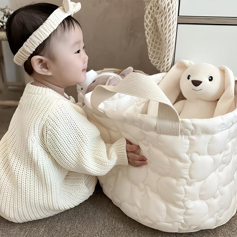Quilted Bear Diaper Storage Basket Foldable with Handles Large and Small Sizes